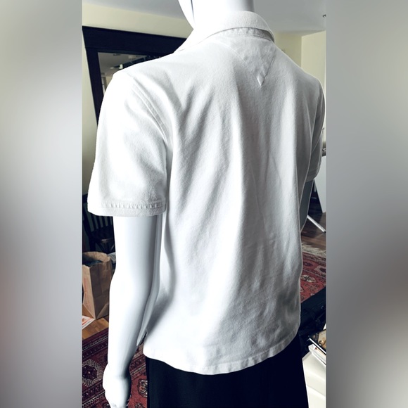 Tommy Hilfiger white cotton polo t-shirt logo blue & white striped collar lining - Picture 5 of 12